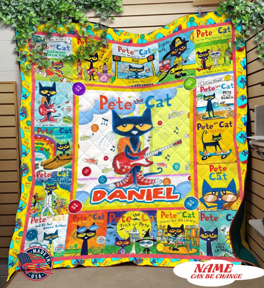 Personalized Pete The Cat Inspired Quilt Blanket Custom Pete The Cat Blanket Custom Name Blanket